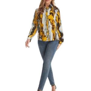 Marble print blouse shirt work casual Sz XL